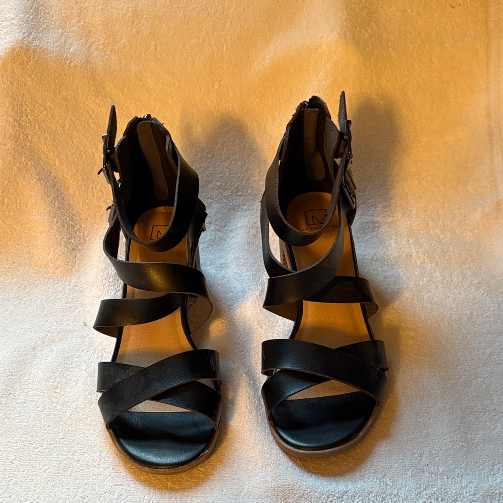 Black Strappy Material Girl Block Heel Sandals